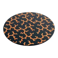 Caspari Lacquerware|Placemats|The Coral Sea Round Lacquer Placemat in Black - 1 Each