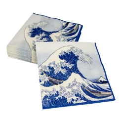 Caspari Paper Cocktail Napkins|The Great Wave Paper Cocktail Napkins in Blue - 20 Per Package