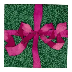 Caspari Christmas Napkins|Paper Cocktail Napkins|Tied With A Bow Green & Plum Cocktail Napkins - 20 Per Package
