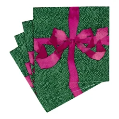 Caspari Christmas Napkins|Paper Cocktail Napkins|Tied With A Bow Green & Plum Cocktail Napkins - 20 Per Package