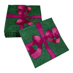 Caspari Christmas Napkins|Paper Cocktail Napkins|Tied With A Bow Green & Plum Cocktail Napkins - 20 Per Package