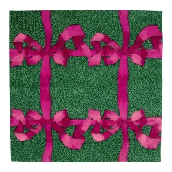 Caspari Christmas Napkins|Paper Cocktail Napkins|Tied With A Bow Green & Plum Cocktail Napkins - 20 Per Package