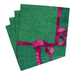 Caspari Christmas Napkins|Paper Luncheon Napkins|Tied With A Bow Green & Plum Luncheon Napkins - 20 Per Package