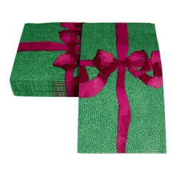 Caspari Christmas Napkins|Paper Guest Towels|Tied With A Bow Green & Plum Guest Towel Napkins - 15 Per Package