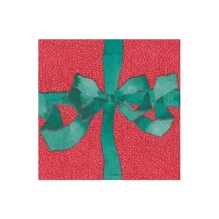 Caspari Christmas Napkins|Boxed Cocktail Napkins|Tied With A Bow Red & Spruce Boxed Cocktail Napkins - 40 Per Box