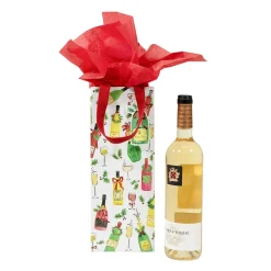 Caspari Christmas Gift & Bottle Bags|Gift & Bottle Bags|Tipsy And Toasty Wine & Bottle Gift Bag - 1 Each