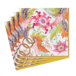 Caspari Paper Cocktail Napkins|Tobacco Leaf Paper Cocktail Napkins in Ivory - 20 Per Package