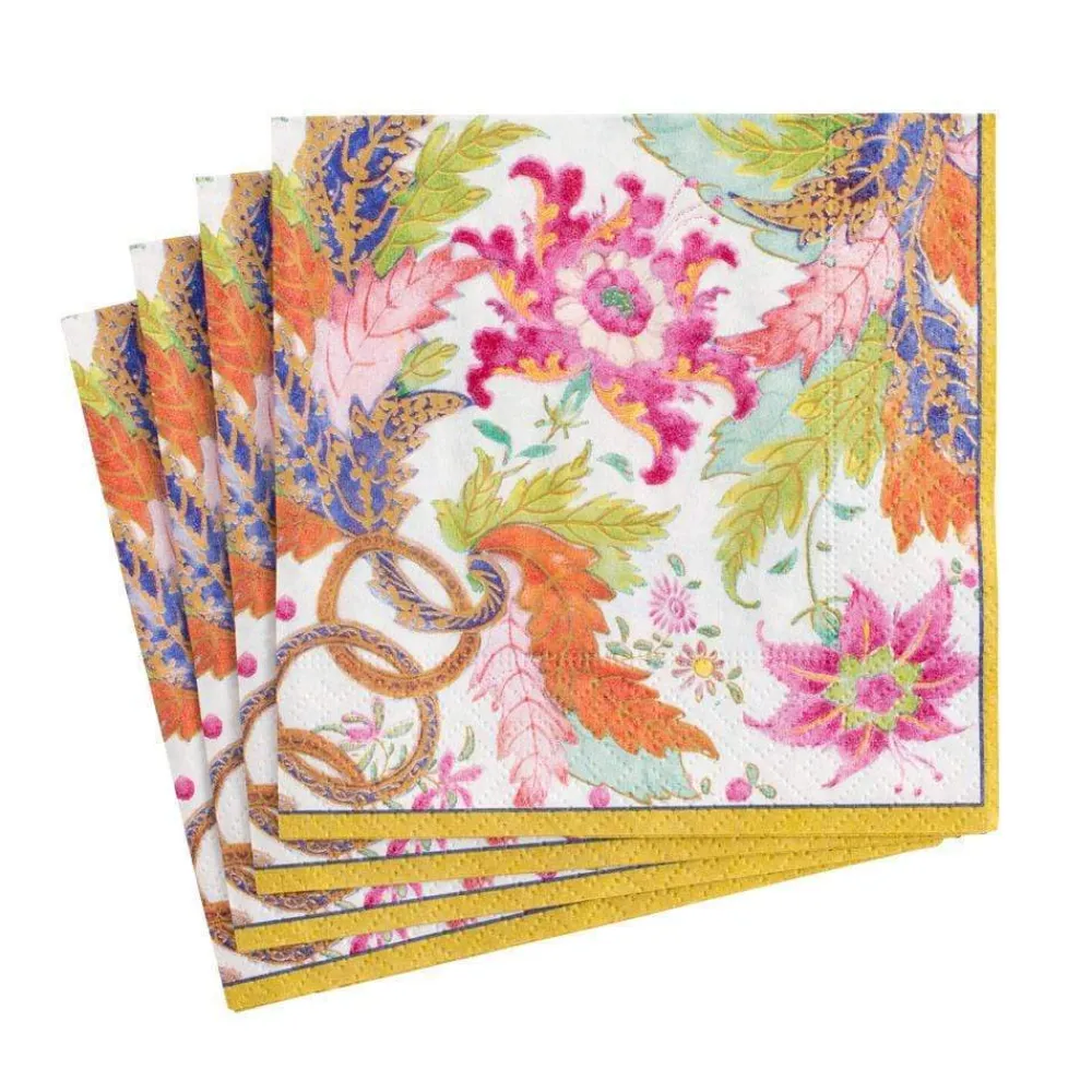 Caspari Paper Cocktail Napkins|Tobacco Leaf Paper Cocktail Napkins in Ivory - 20 Per Package