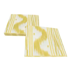 Caspari Paper Dinner Napkins|Toile De Nantes Yellow Paper Linen Dinner Napkins - 12 Per Package