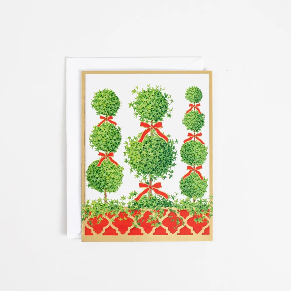 Caspari Christmas And Holiday Cards|Boxed Holiday Cards|Topiaries Classic Boxed Christmas Cards - includes 15 cards & envelopes