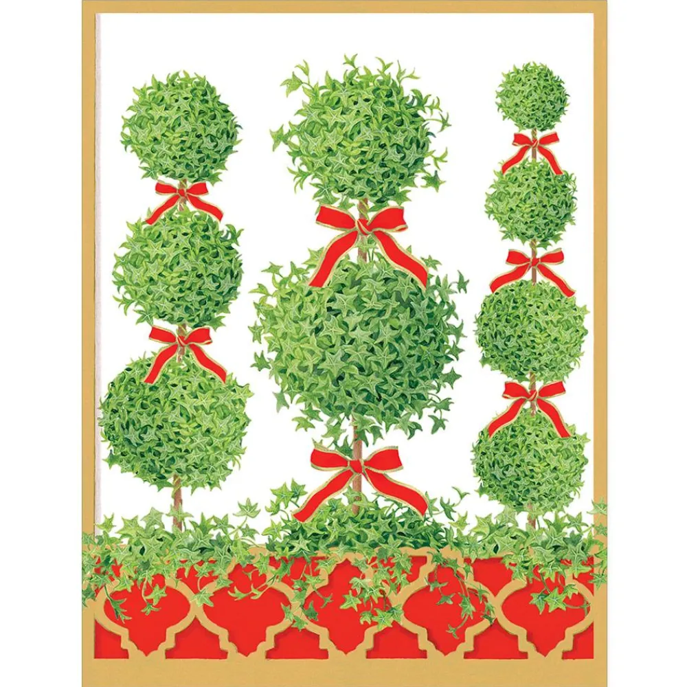 Caspari Christmas And Holiday Cards|Boxed Holiday Cards|Topiaries Classic Boxed Christmas Cards - includes 15 cards & envelopes
