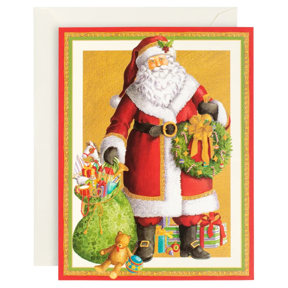 Caspari Christmas And Holiday Cards|Boxed Holiday Cards|Traditional Santa Large Boxed Christmas Cards - includes 15 cards & envelopes