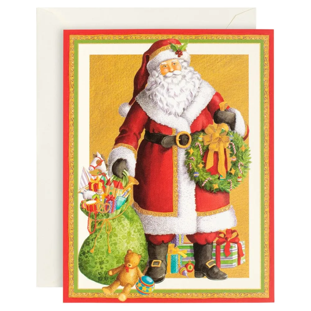 Caspari Christmas And Holiday Cards|Boxed Holiday Cards|Traditional Santa Large Boxed Christmas Cards - includes 15 cards & envelopes