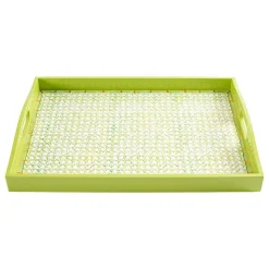 Caspari Lacquerware|Bar Trays|Trellis Lacquer Large Rectangle Tray in Green - 1 Each