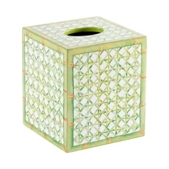 Caspari Lacquerware|Lacquer Trays And Accessories|Trellis Lacquer Tissue Box Cover in Green - 1 Each