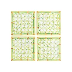 Caspari Lacquerware|Coasters|Trellis Square Lacquer Coaster in Holder - Set of 4