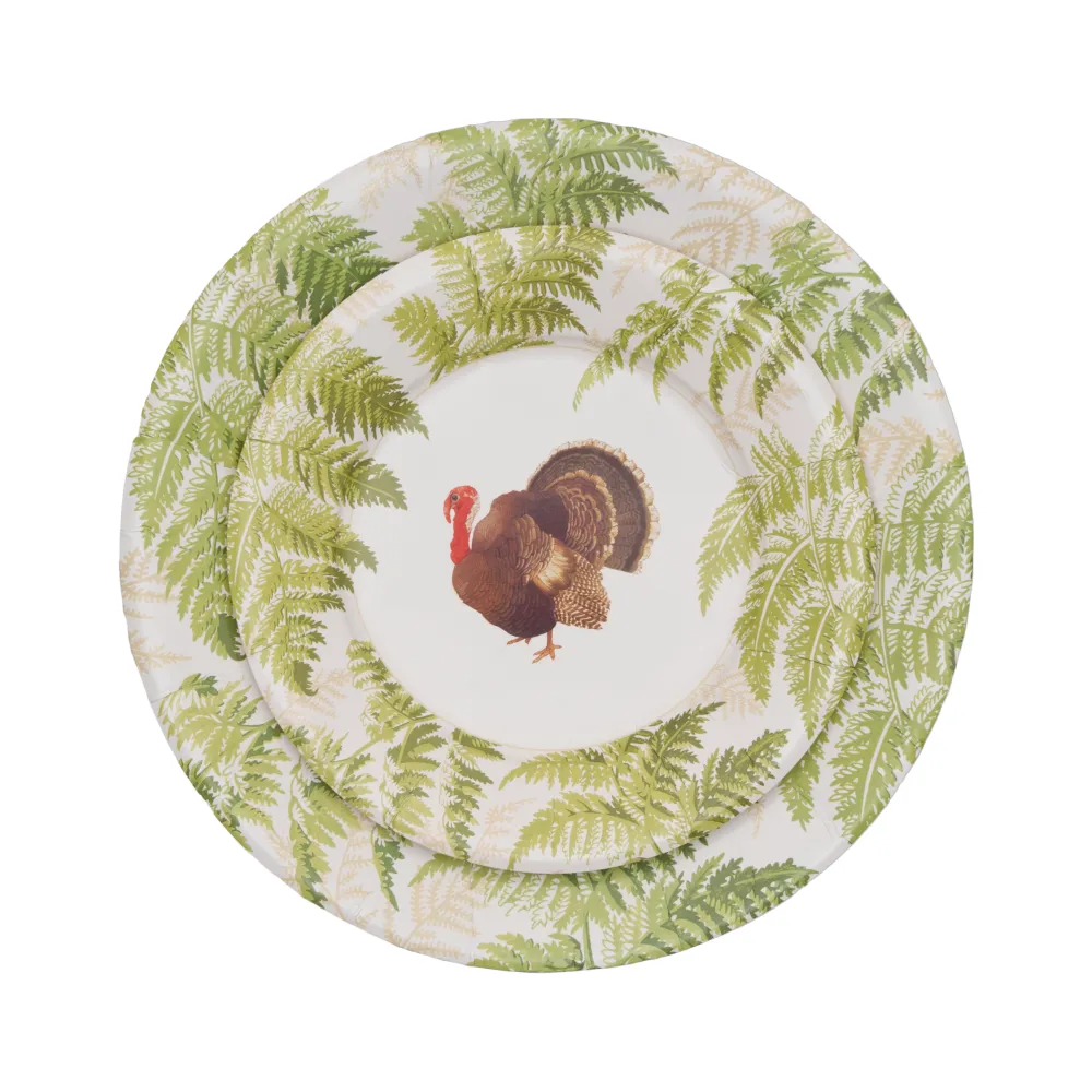 Caspari Paper Dinner Plates|Turkey Among Ferns Paper Dinner Plates - includes 8 Paper Dinner Plates