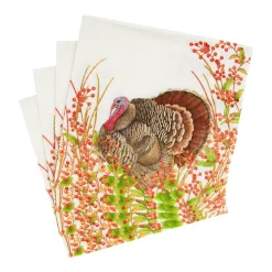 Caspari Thanksgiving|Paper Luncheon Napkins|Turkey And Berries Luncheon Napkins - 20 Per Package