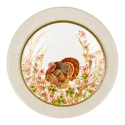 Caspari Thanksgiving|Paper Salad And Dessert Plates|Turkey And Berries Paper Salad & Dessert Plates - 8 Per Package