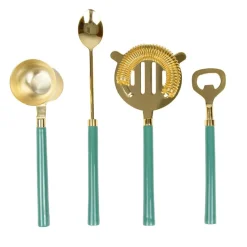 Caspari Cocktail Party|Bar Tools & Acrylic Barware|Turquoise & Shiny Brass Bar Tool Sets