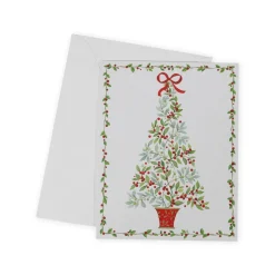 Caspari Christmas And Holiday Cards|Boxed Holiday Cards|Twining Greenery Tree Classic Boxed Christmas Cards - includes 15 cards & envelopes
