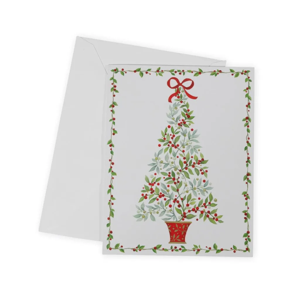 Caspari Christmas And Holiday Cards|Boxed Holiday Cards|Twining Greenery Tree Classic Boxed Christmas Cards - includes 15 cards & envelopes