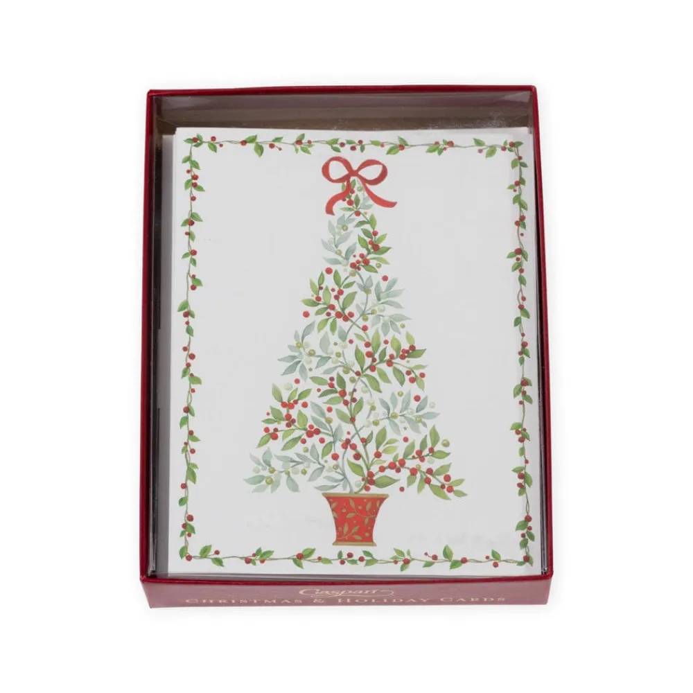 Caspari Christmas And Holiday Cards|Boxed Holiday Cards|Twining Greenery Tree Classic Boxed Christmas Cards - includes 15 cards & envelopes
