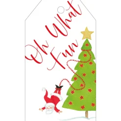 Caspari Christmas Gift Tags & Labels|Gift Tags & Enclosure Cards|Twirling Santa Gift Tags - 4 Per Package