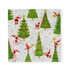 Caspari Christmas Napkins|Paper Cocktail Napkins|Twirling Santas Cocktail Napkins - 20 Per Package