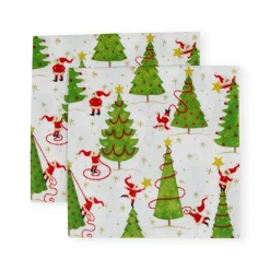 Caspari Christmas Napkins|Paper Cocktail Napkins|Twirling Santas Cocktail Napkins - 20 Per Package