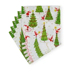 Caspari Christmas Napkins|Paper Cocktail Napkins|Twirling Santas Cocktail Napkins - 20 Per Package