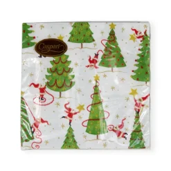 Caspari Christmas Napkins|Paper Cocktail Napkins|Twirling Santas Cocktail Napkins - 20 Per Package