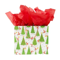 Caspari Christmas Gift & Bottle Bags|Gift & Bottle Bags|Twirling Santas Large Gift Bag - 1 Each
