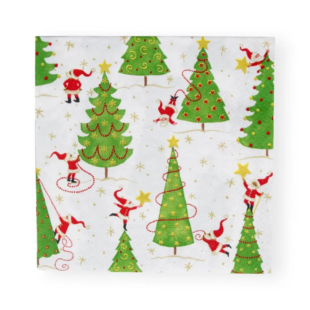 Caspari Christmas Napkins|Paper Luncheon Napkins|Twirling Santas Luncheon Napkins - 20 Per Package