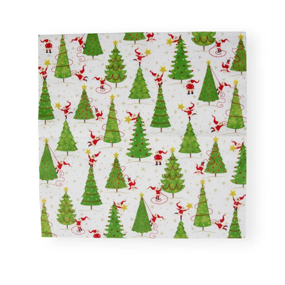 Caspari Christmas Napkins|Paper Luncheon Napkins|Twirling Santas Luncheon Napkins - 20 Per Package