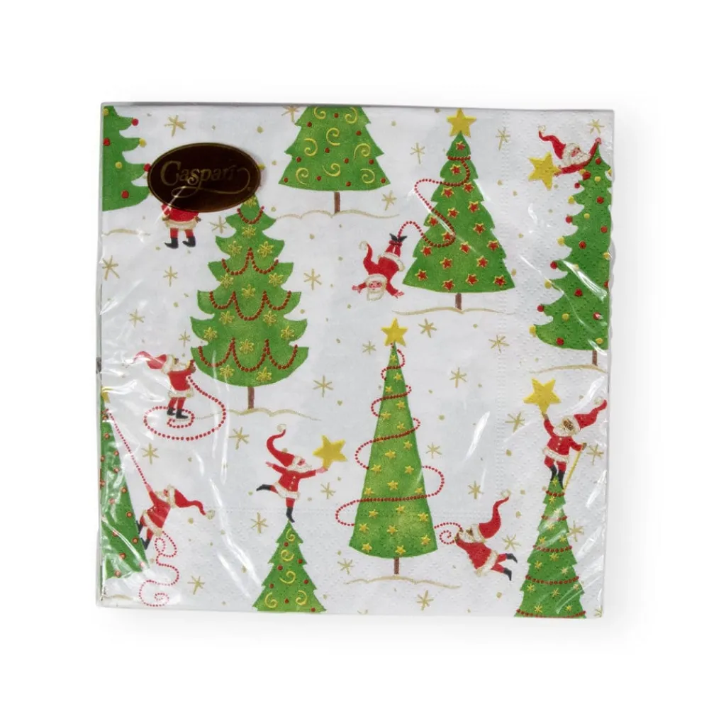 Caspari Christmas Napkins|Paper Luncheon Napkins|Twirling Santas Luncheon Napkins - 20 Per Package