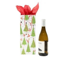 Caspari Christmas Gift & Bottle Bags|Gift & Bottle Bags|Twirling Santas Wine & Bottle Gift Bag - 1 Each