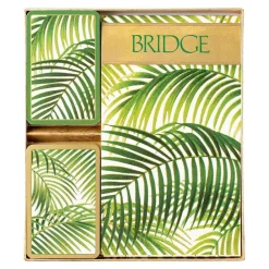 Caspari Bridge|Under the Palms Large Type Bridge Gift Set - 2 Playing Card Decks & 2 Score Pads