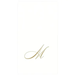 Caspari Engagement Party|Paper Guest Towels|White Pearl & Gold Paper Linen Single Initial Boxed Guest Towel Napkins - 24 Per Package