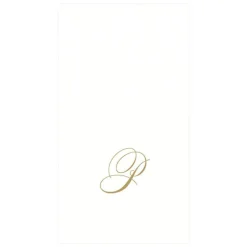 Caspari Engagement Party|Paper Guest Towels|White Pearl & Gold Paper Linen Single Initial Boxed Guest Towel Napkins - 24 Per Package