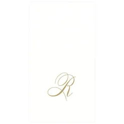 Caspari Engagement Party|Paper Guest Towels|White Pearl & Gold Paper Linen Single Initial Boxed Guest Towel Napkins - 24 Per Package