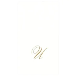 Caspari Engagement Party|Paper Guest Towels|White Pearl & Gold Paper Linen Single Initial Boxed Guest Towel Napkins - 24 Per Package