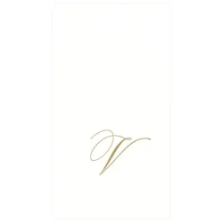 Caspari Engagement Party|Paper Guest Towels|White Pearl & Gold Paper Linen Single Initial Boxed Guest Towel Napkins - 24 Per Package