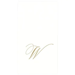 Caspari Engagement Party|Paper Guest Towels|White Pearl & Gold Paper Linen Single Initial Boxed Guest Towel Napkins - 24 Per Package