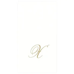 Caspari Engagement Party|Paper Guest Towels|White Pearl & Gold Paper Linen Single Initial Boxed Guest Towel Napkins - 24 Per Package