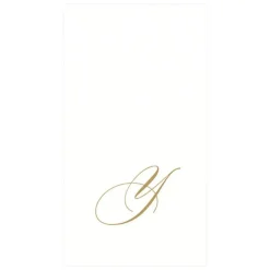 Caspari Engagement Party|Paper Guest Towels|White Pearl & Gold Paper Linen Single Initial Boxed Guest Towel Napkins - 24 Per Package