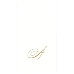 Caspari Engagement Party|Paper Guest Towels|White Pearl & Gold Paper Linen Single Initial Boxed Guest Towel Napkins - 24 Per Package