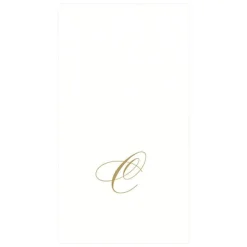 Caspari Engagement Party|Paper Guest Towels|White Pearl & Gold Paper Linen Single Initial Boxed Guest Towel Napkins - 24 Per Package
