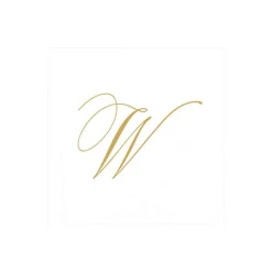 Caspari Engagement Party|Paper Cocktail Napkins|White Pearl & Gold Paper Linen Single Initial Boxed Cocktail Napkins - 30 Per Box