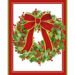 Caspari Christmas And Holiday Cards|Boxed Holiday Cards|White Pine And Red Bow Wreath Classic Boxed Christmas Cards - includes 15 cards & envelopes